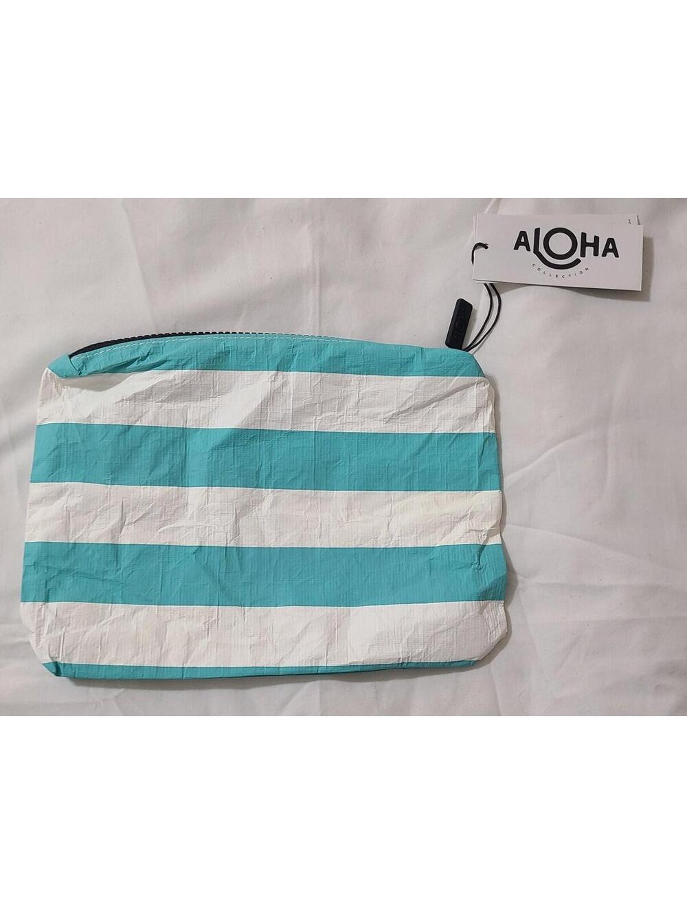 NWT Aloha Collection Makeup Pouch Cabana Stripe Splash Proof Beach Swimwear Bag